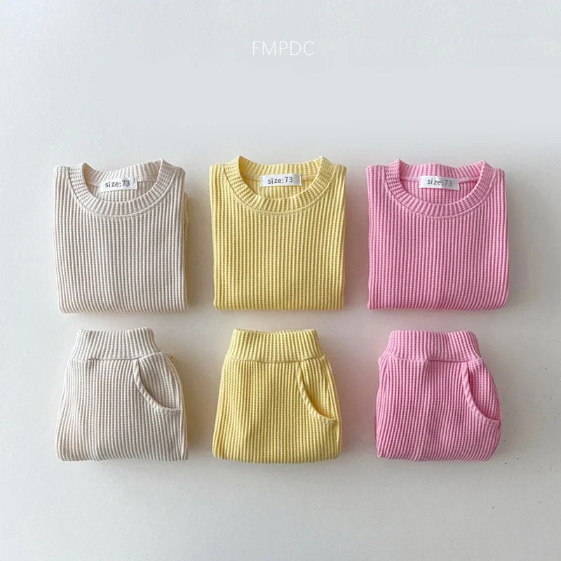 Baby Boy Outfits 2pcs Mock Two-piece Waffle Cotton Sweatshirt + Pants