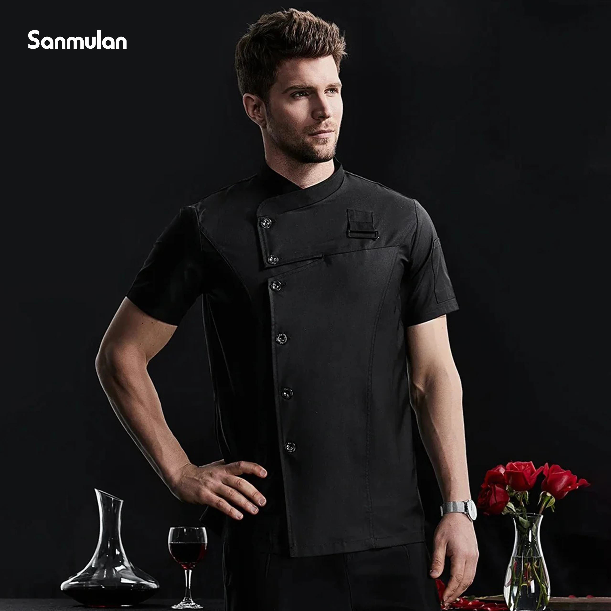 

Kitchen Jacket Catering Uniform Short Sleeve Chef Clothes Hotel Waitress Restaurant Workwear Bakery Sushi Chef Coat Cooker Shirt