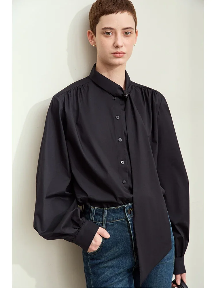 Amii Minimalism Women Shirt 2024 New Autumn Lantern Sleeve