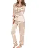 Pyjama en Satin de soie pour femmes, vêtements de nuit deux pièces, boutonné, manches longues, ensemble de pyjama Long
