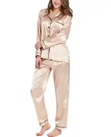 Womens Silk Satin Pajamas Loungewear Two-piece Sleepwear Button-Down Full Sleeve Long Pj Set - Image 2