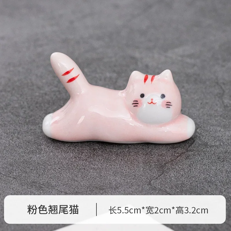 1-5pcs Ceramic Cute Cat Chopstick Holder Tableware Japanese Style Underglaze Restaurant Oval Spoon Bracket Utensil for Kitchen