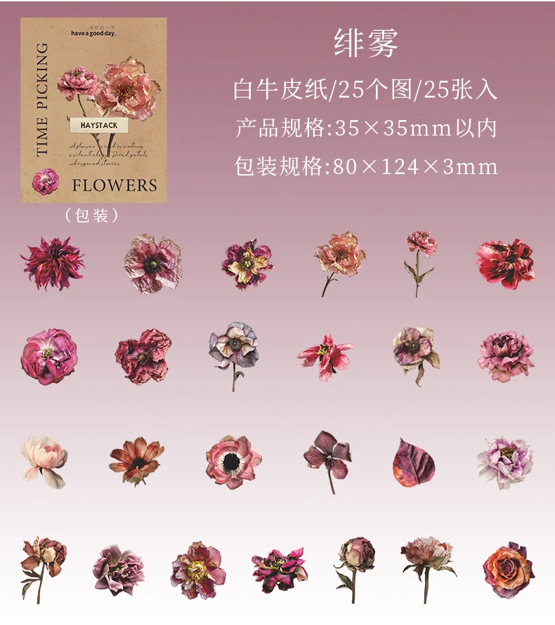 JIANQI 25 Stück getrocknete Blumen-Sammlung, PET-Aufkleber, dekorativ, handgefertigt, Scrapbooking-Material, Tagebuch, Album, Bastelbedarf – Detail 14