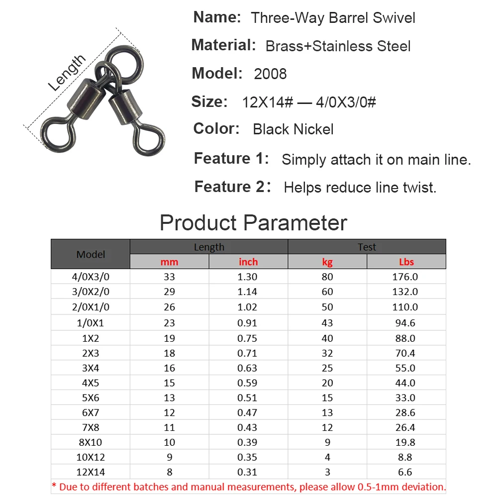20-100pieces 3 Way Fishing Swivel Rolling Triangle Joint Rolling Swivels  Fishhooks Fishing Connector Pesca Emerillon Peche 2