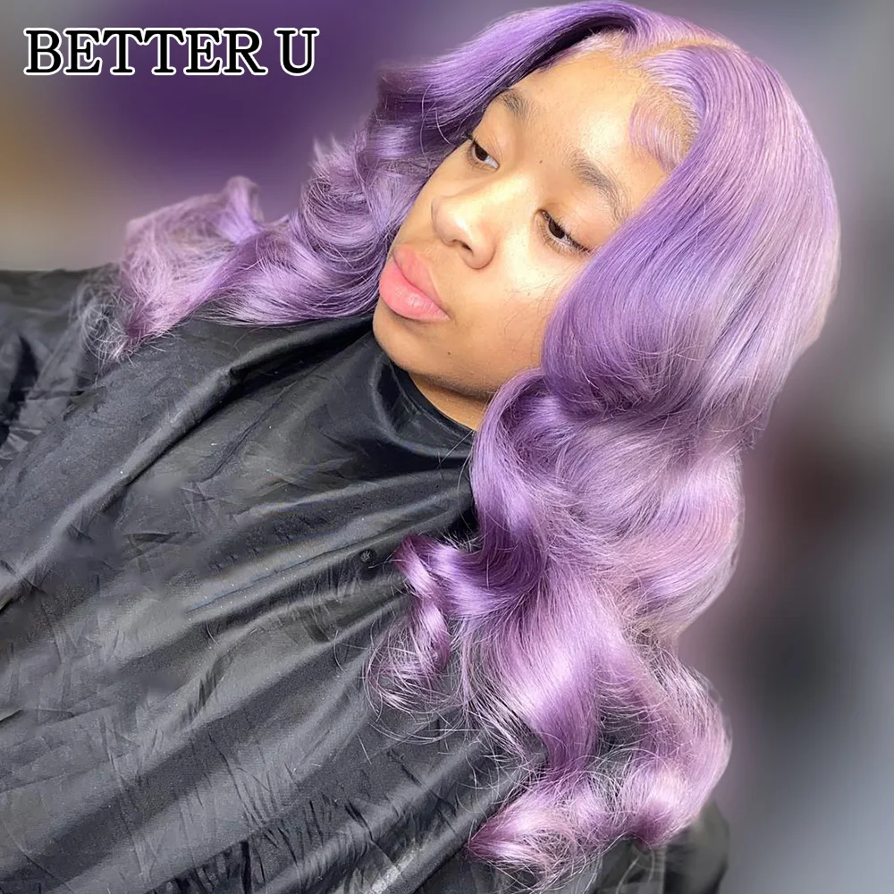 

Light Purple Human Hair 13X6 Lace Front Pre-Stretched Wig Transparent Lace Front Wig 13x4 High Gloss Body Wave Wig 250 Density