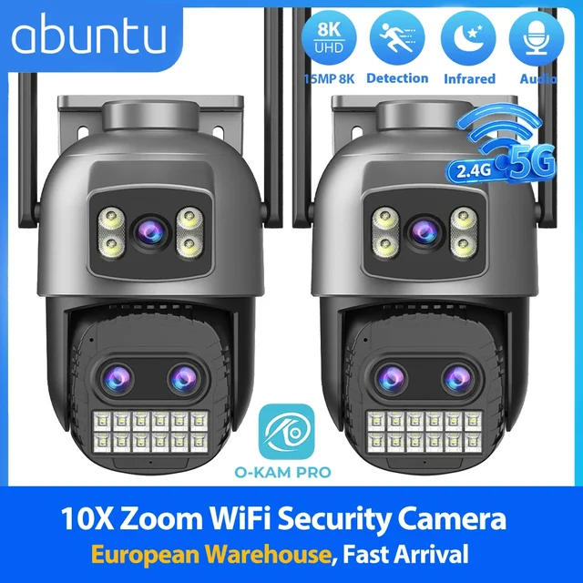 Caméra de sécurité WiFi 15MP 8K, double bande 2.4G/5G, double écran, Zoom 10X, caméra de surveillance CCTV, Vision nocturne, détection humaine, 2 pièces 1
