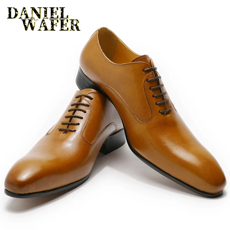 Tanie OXFORD luksusowej marki mężczyzn skórzane buty czarny brązowy