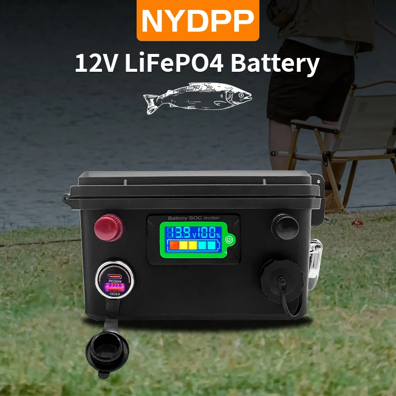 Batterie LiFePO4 étanche 12V 20Ah/40Ah pour RC sur fond blanc avec étiquette visible
