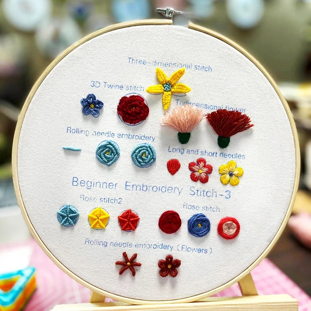 Embroidery Starters Kit with Pattern for Beginners, 4 Pack Cross Stitch  Kits, 2 Wooden Embroidery Hoops,Scissors,Needles and Color  Threads,Needlepoint