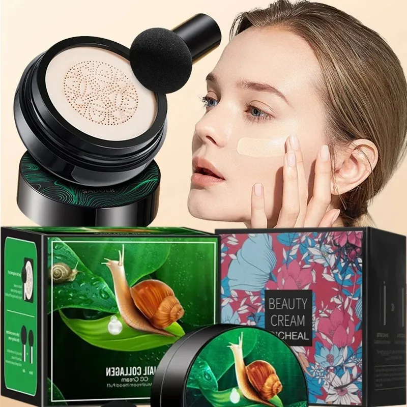 Snail Collagen CC Cream Mushroom Head Air Cushion Foundation BB Cream Liquid Concealer Brightening Oil-control