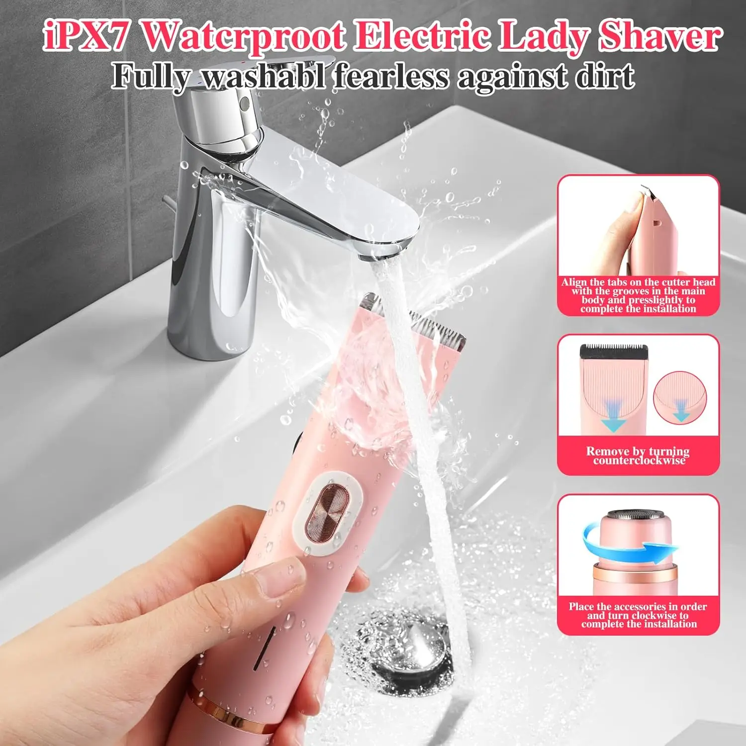 Electric Shaver for Women Rechargeable Dual Head Bikini Trimmer Wet Dry Use Body Hair Trimmer for Face Body Intimate Areas