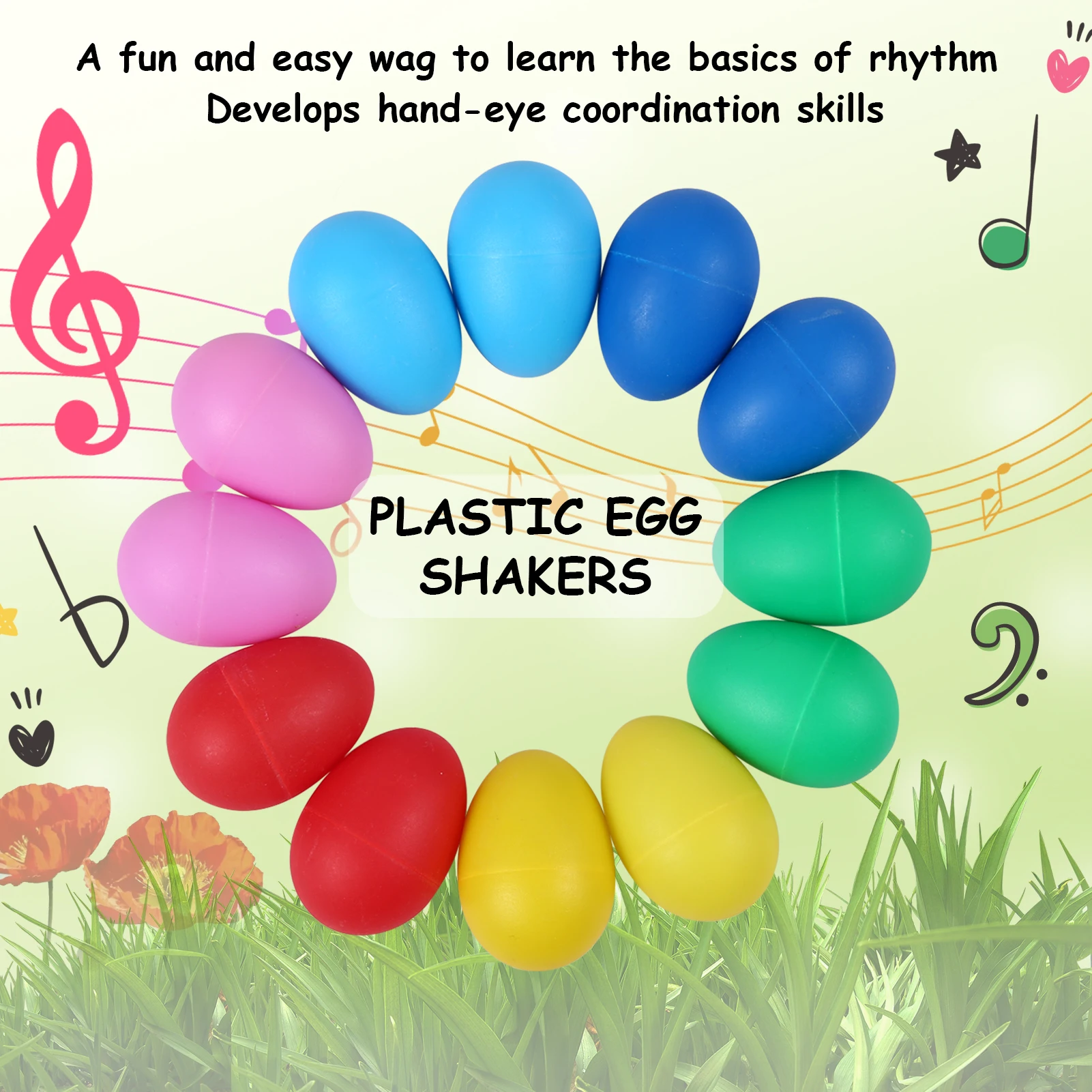 12 Pcs Egg Shakers Musical Instruments Percussion Egg Toys Plastic Easter Shaker for Learning DIY Painting Classroom Music