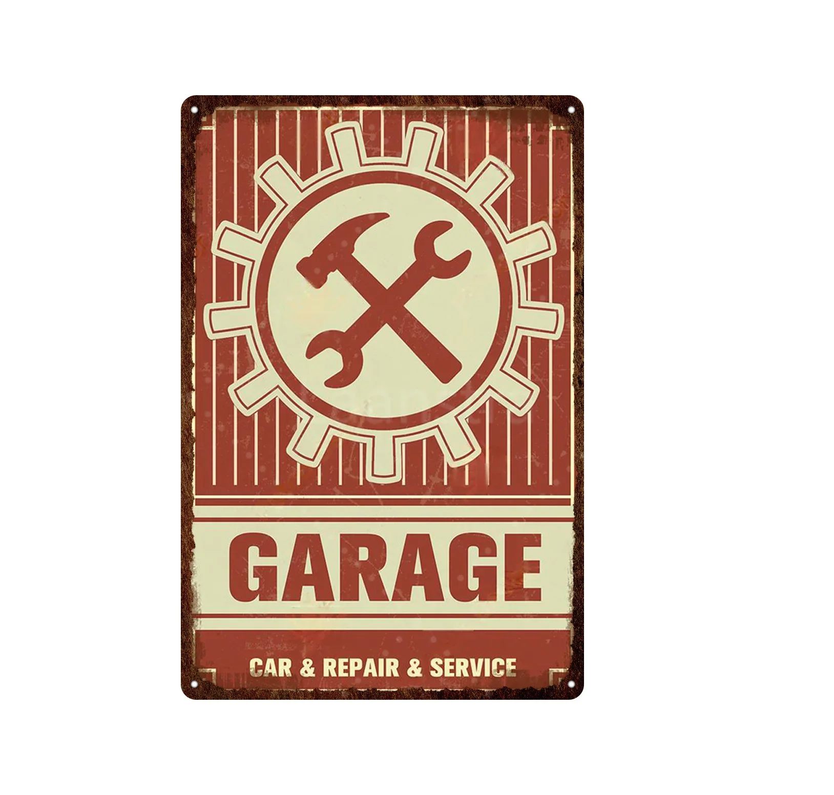 thumbnail image 1 of Letrero de hojalata retro clásico para garaje, servicio completo, placa de metal para garaje, bar Tiki, decoración de pared para el hogar, producto de pintura de hierro, 1 of 5