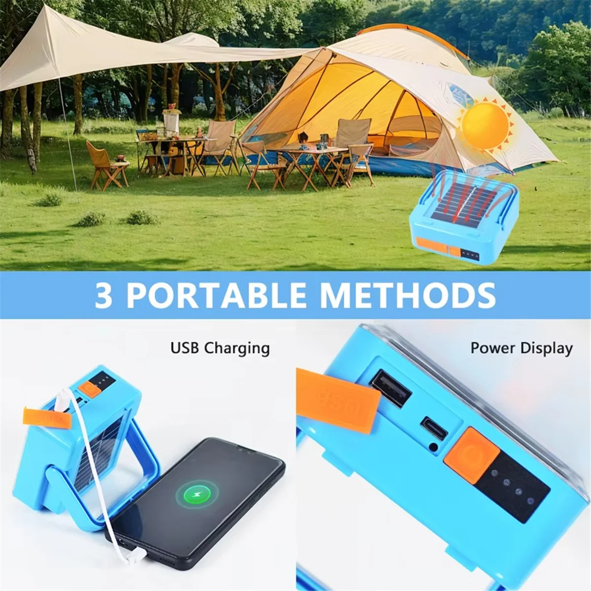 BAAU Rechargeable Solar LED Spotlight-USB Outdoor Floodlight, Powerful Projector Construction Lamp for Enhanced Visibility