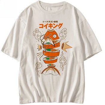 Japanese Style Pokemon King Carp Magikarp Sushi Sashimi Short Sleeved Pure Cotton T-shirt Loose Men's and Women's Summer Tops 1