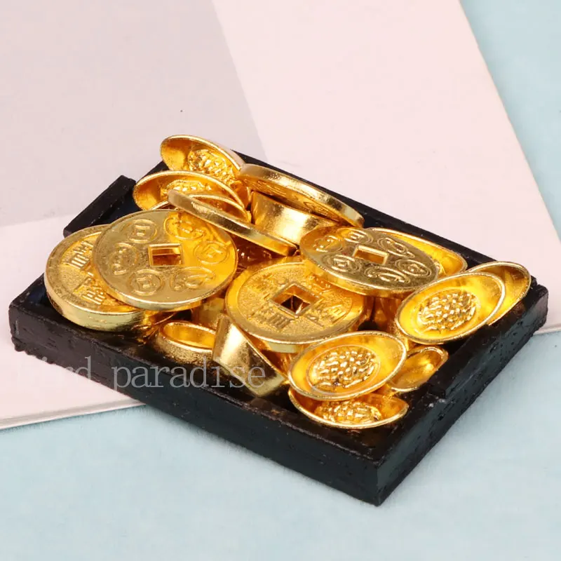 Miniature Items 1/6 Simulation Mini Golden Brick Bullion Cash Money Box Model Toys for Barbies Figurs Dolls DollHouse Accessorie 6