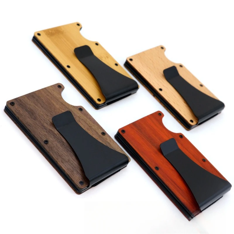 Minimalist Slim Wallet for Men-Slim RFID Wood & Aluminum Wallet With Credit Card Holder, Easily Removable Money & Cards