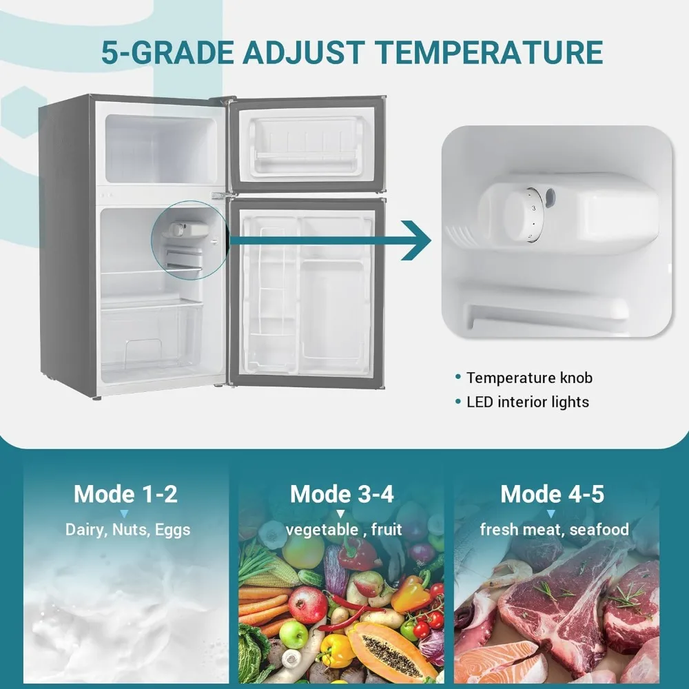 Mini Fridge with Freezer, 3.2 Cu.Ft Compact Refrigerator with freezer, 2 Door Mini Fridge with freezer, Upright for Dorm 4