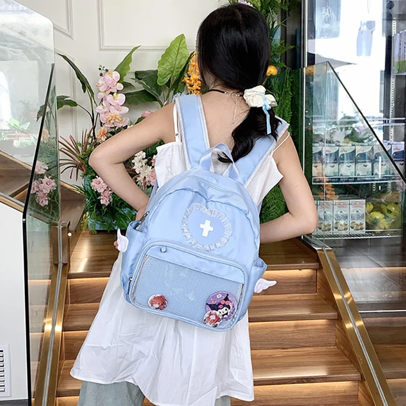 HAEX Lolita Women Backpack Kawaii Angel Wings Lace Patchwork Ita Bag Female Designer Casual Nylon Subculture Mochilas Para Mujer 5