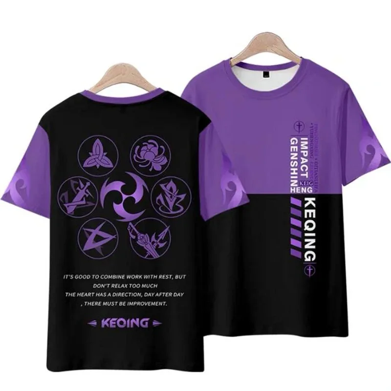 Genshin impact keqing kawaii 3d t-shirts anime game cartoon men women t-shirts tops o-neck short sleeve unisex t-shirt