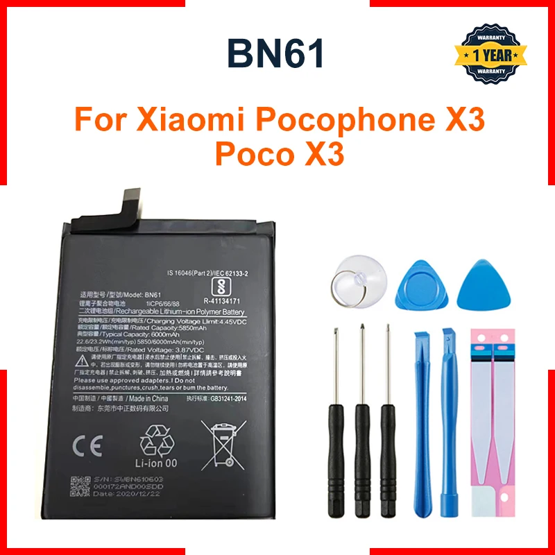 

For Xiao mi BN61 6000mAh Battery For Xiaomi Pocophone X3 Poco X3 Phone Replacement Batteries+Tools