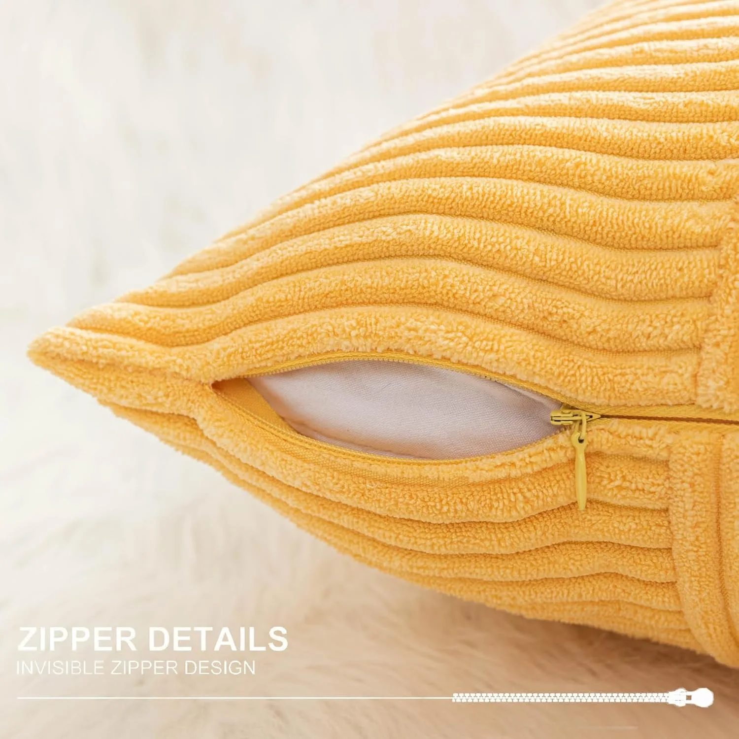 1pc Corduroy pillowcase Yellow stripe patchwork design Solid Cushion Cover, Throw Pillow Case, For Sofa, Couch 45x45CM 30x50CM 3