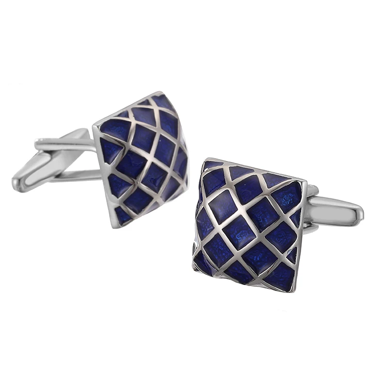 하이 퀄리티 남성용 프렌치 셔츠, 커프스 단추, 클래식 스퀘어 블루 그리드, 커프스 단추, 비즈니스 세트 액세서리, 쥬얼리 선물