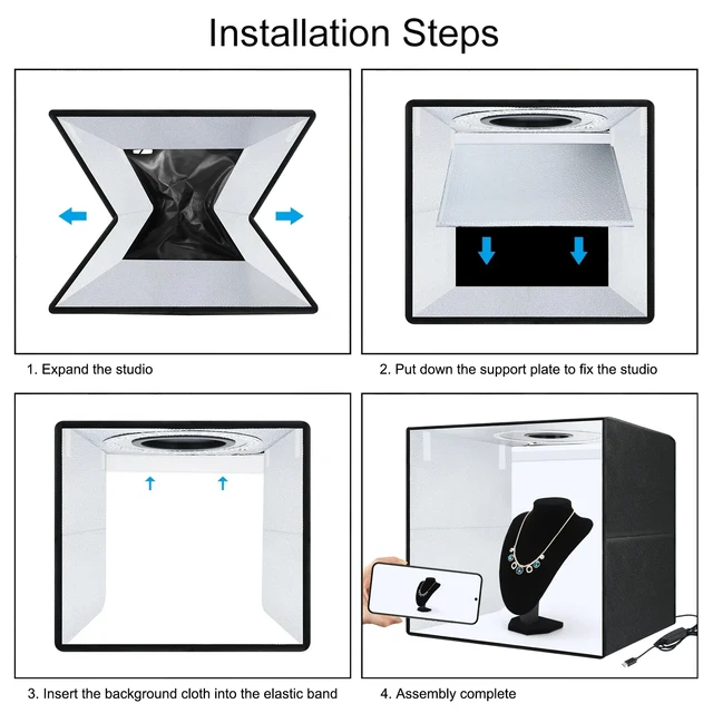 Lightbox Fotografico Pieghevole 25x25cm - Studio Portatile Con 12 Sfondi E Luci LED Per Foto Professionali - Foto 13