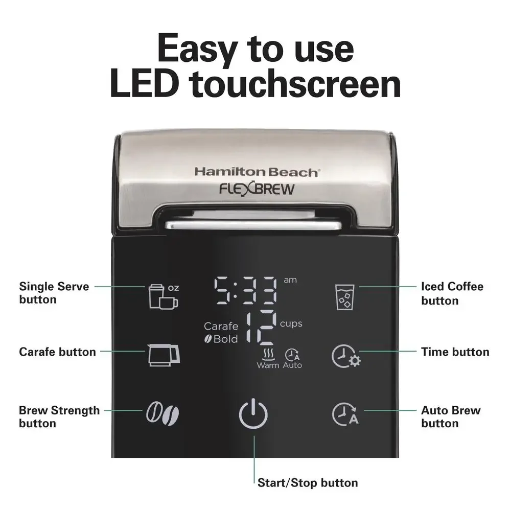 5-in-1 International Coffee Machine Brew Pods Grounds Carafe Touchscreen Reservoir Compact 6
