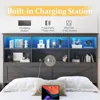 Queen Bed Frame with Headboard, Queen Bed Frame with High Storage Bookcase, 4 Storage Drawers & LED & Charging Station 4