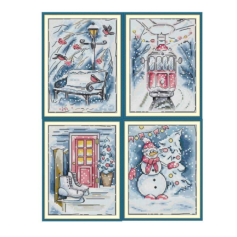 Neues Kreuzstichset Winter Schnee Landschaft HD Muster Geschenk für Mama Aida 16/14/11CT gezählte gestempelte Leinwand DIY Handstickerei Set