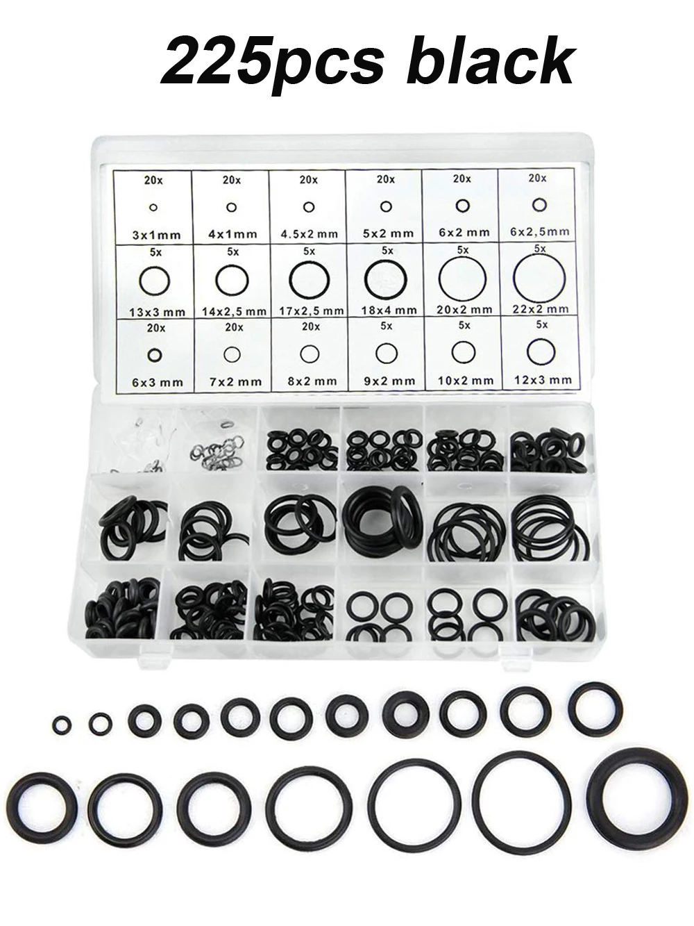 Universal Car Air Conditioning O-Ring Set - 18 Assorted Sizes, 270/225 Pieces, Auto Repair Rubber Seals