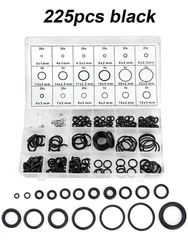 Universal Car Air Conditioning O-Ring Set - 18 Assorted Sizes, 270/225 Pieces, Auto Repair Rubber Seals (225 PCS Black)