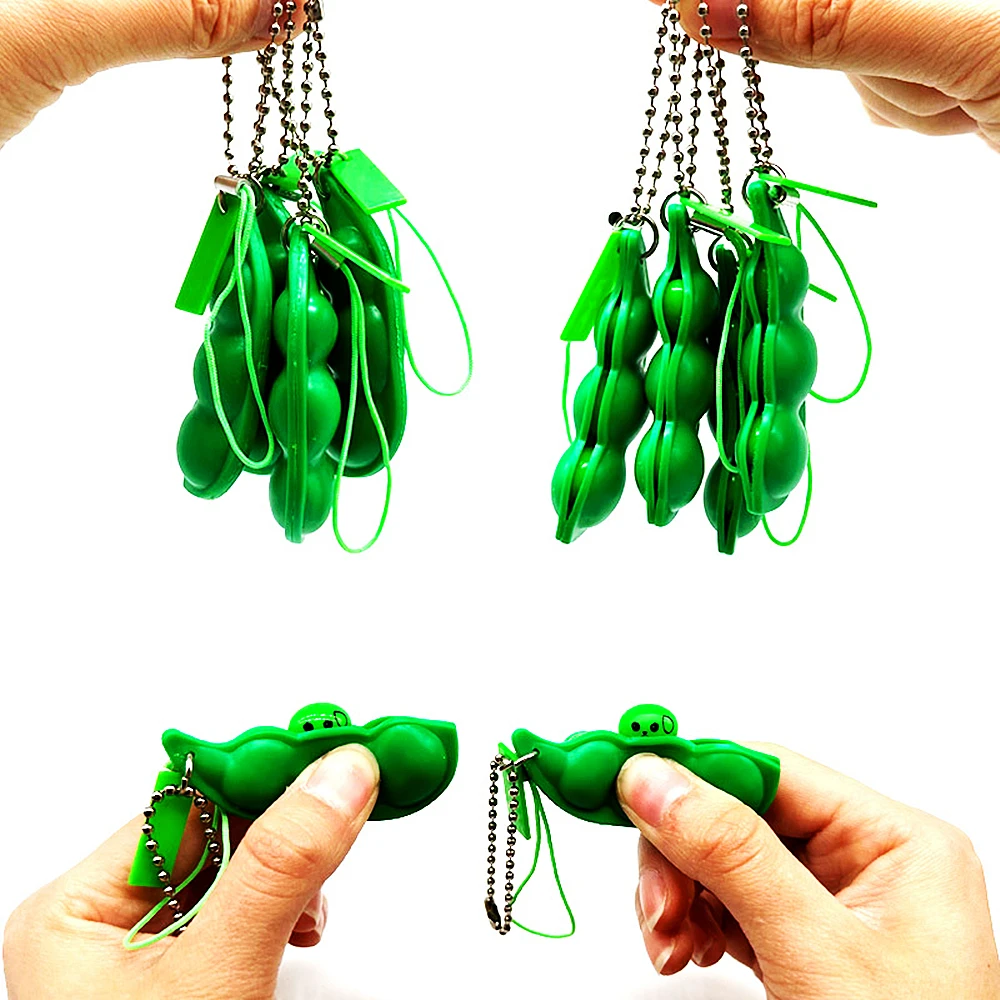 Description Picture 2 of item5/10 Pcs Green Stress Reducing Pea Toy with Keychain for Adults Kids Birthday Party Favors Easter Pinata Stuff Carnival Prizes