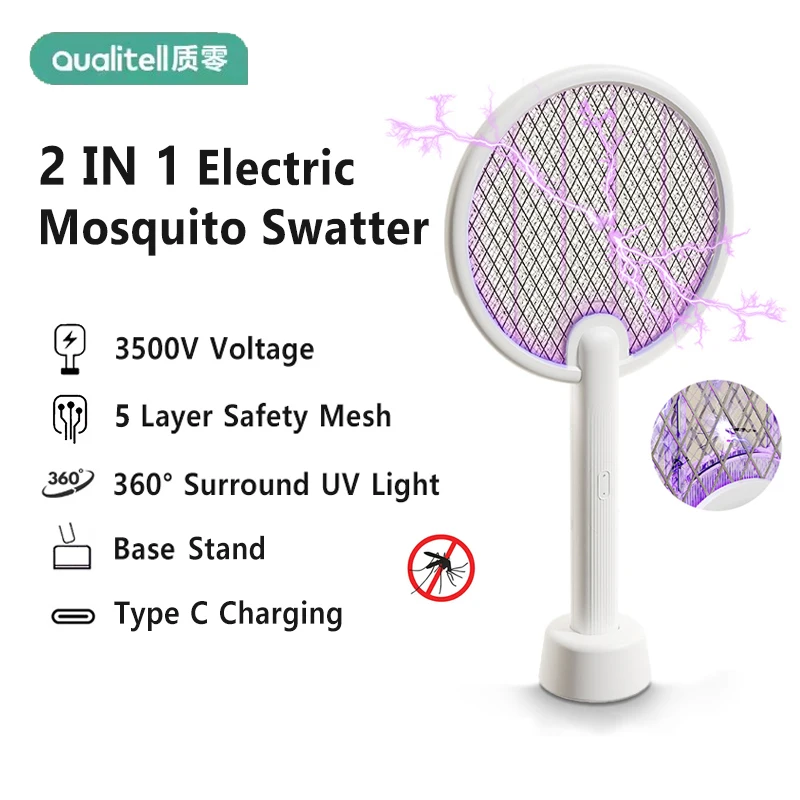 

Qualitell C2 Electric Mosquito Swatter Mosquito Killer Lamp Killer Insect Killer 3500V Rechargeable Mosquito Killer Fly Killer
