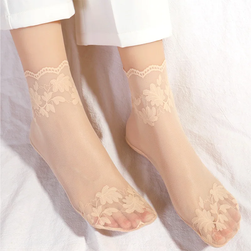 Neue Sommer Kurze Socken Frauen Mesh Spitze Transparent Lolita Stil Unsichtbare Dünne Nicht-slip Kurze Knöchel Schwarz Low Cut boot Socken – Detail 5