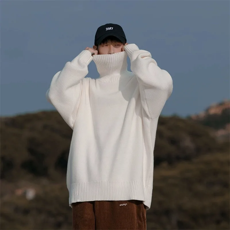 

Turtleneck Sweater 2023 Winter New Lazy High Sense Men'S Undershirt Thick Loose Inner Sweater Cotton Knitwear