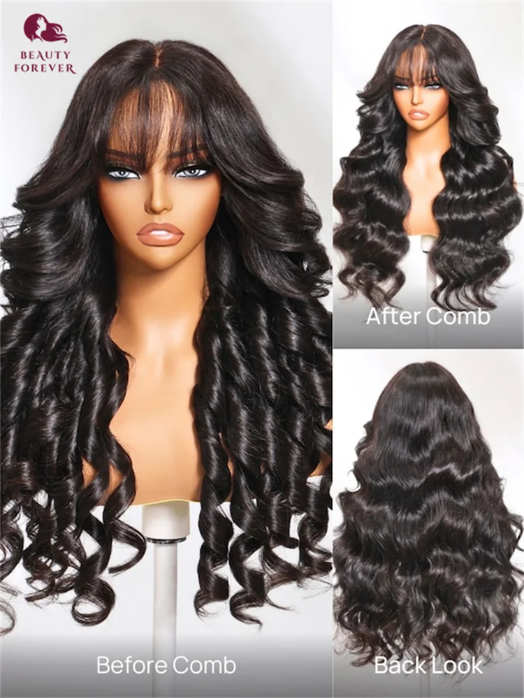 Beautyforever HD Trasparente Frontale Del Merletto Parrucca Glueless 13x4 Bang Curtanin Onda Allentata Parrucca Anteriore Del Merletto Dei Capelli Umani Pronta Da Indossare - immagine 5