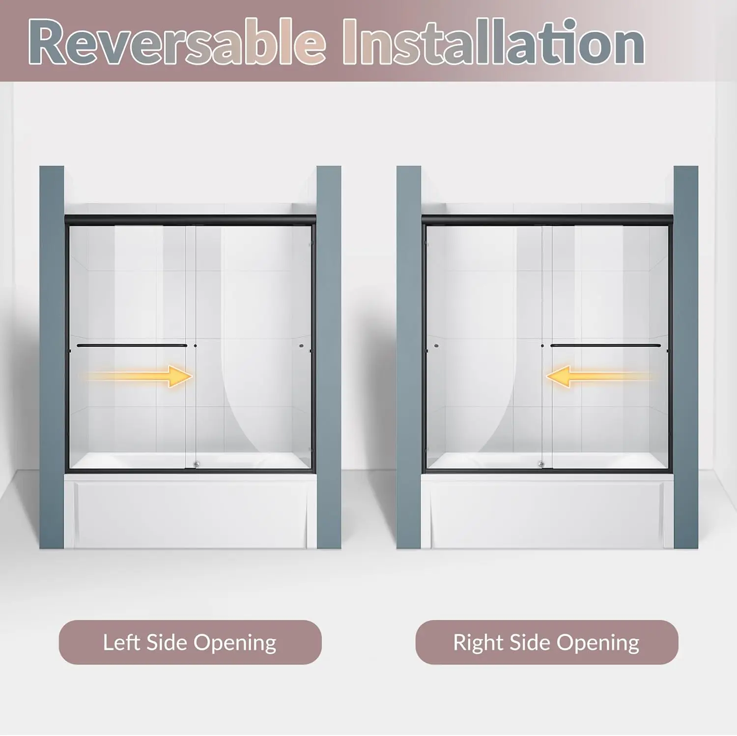 Double Sliding Bathtub Shower Door 60" W x 62" H, Adjustable Framed Bathtub Door with 1/4" Tempered Glass,Black Finish 2