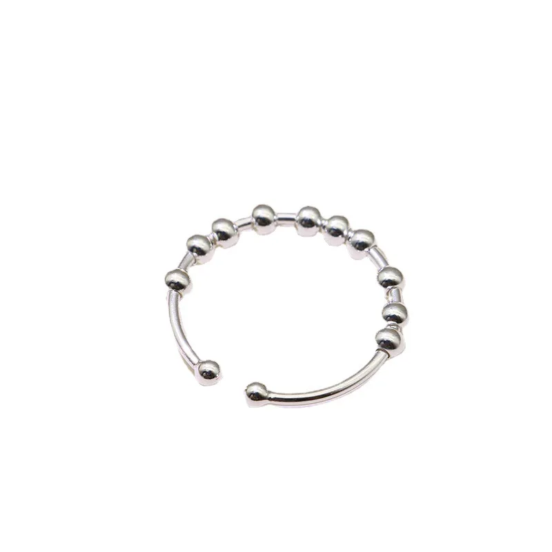 New True 925 Sterling Silver Ladies Men's Free Spin Stress Anxiety Ring Sterling Silver Fidget Beads Adjustable Ring