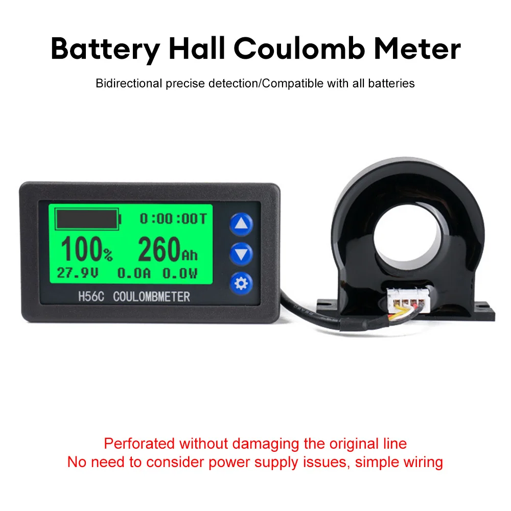 Battery Monitor Hall Sensor Coulomb Tester DC9~100V 50A-300A Voltmeter Ammeter Battery Capacity Coulometer 12V 24V 36V 48V 60V 2