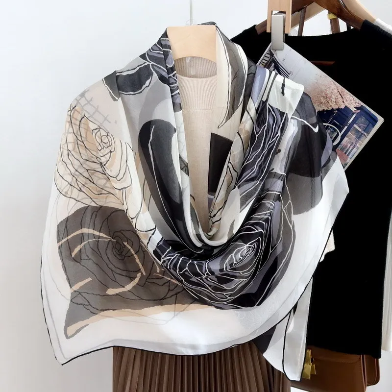 

New 100% natural silk scarf Women Fashion 2023 Foulard Female Scarves Wrap Stole Hijab Luxury Brand Shawls Pashmina Bandana