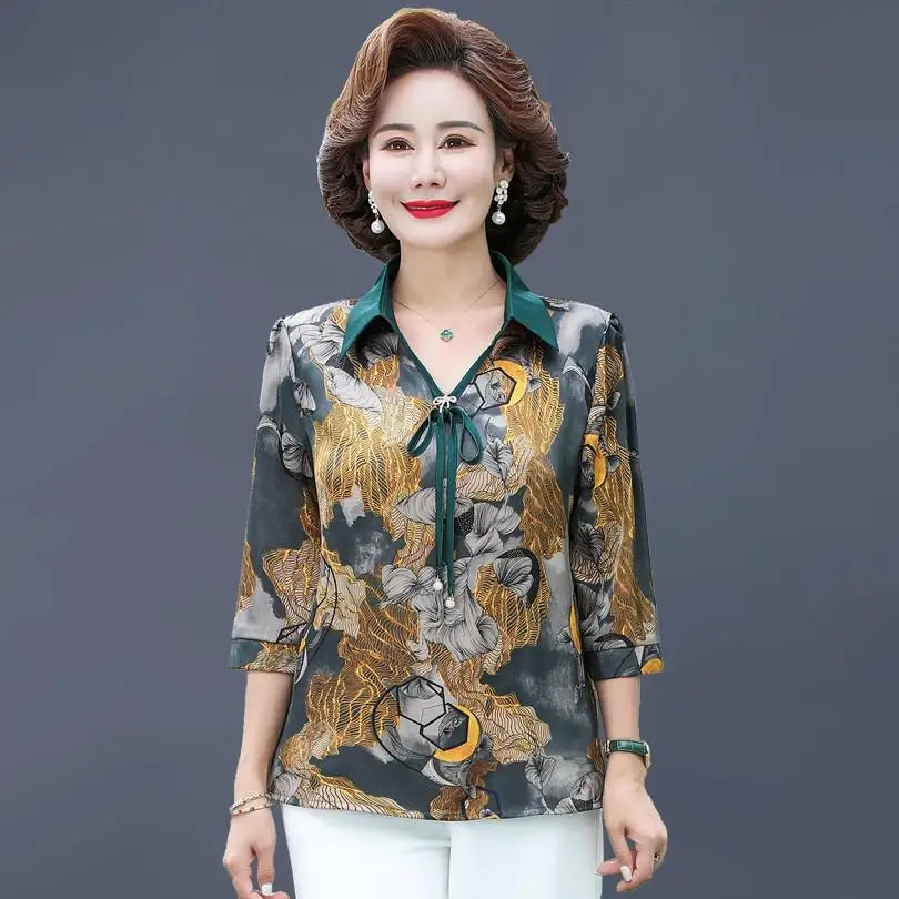 بلوزة نسائية فضفاضة مطبوعة بالنباتات ، ملابس نسائي...