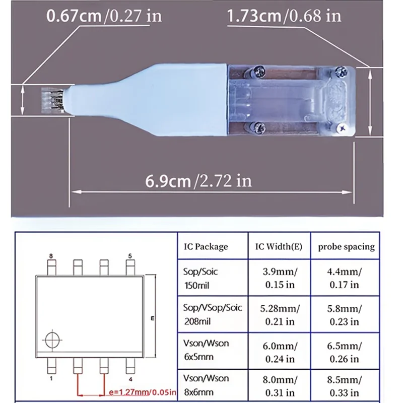 1 Stück SOP8 WSON8 QFN8 DFN8 Chip-Sonde-Kit Federstift-Programmierkabel für Flash-EEPROM-Brennen, Schreiben und Downloaden – Detail 5