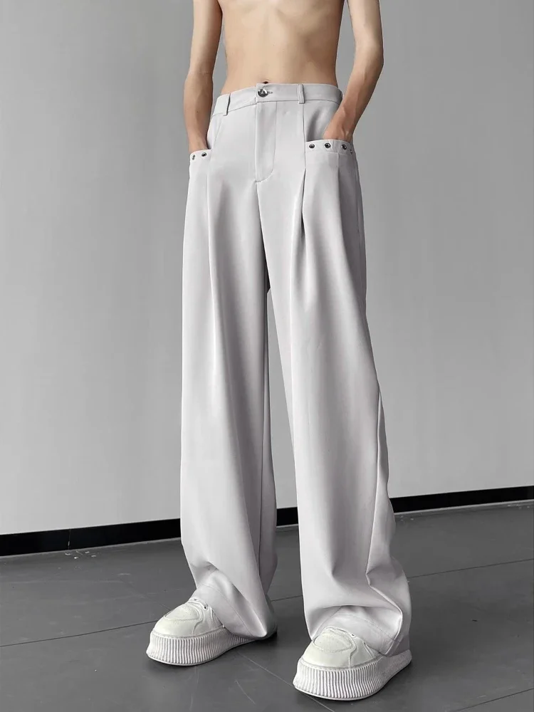 thumbnail image 1 of Pantalones rectos para hombre Pantalones holgados de poliéster para hombre Pantalones formales Pantalones de licra de lujo de alta calidad Coreanos Reseñas Muchas modas, 1 of 4
