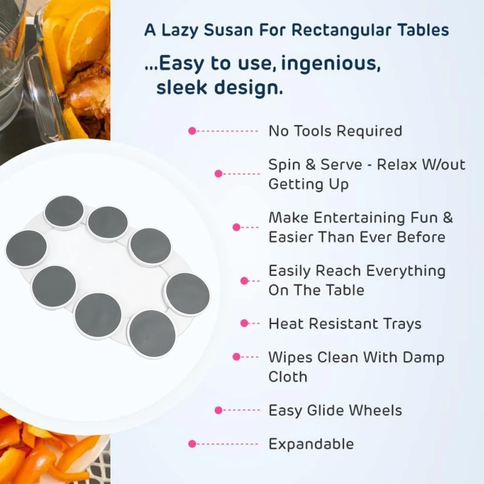 Kitchen Dining Table Turntable Secure Construction Versatile Heat Resistant Kitchen Countertop Turntable for Rectangular Table