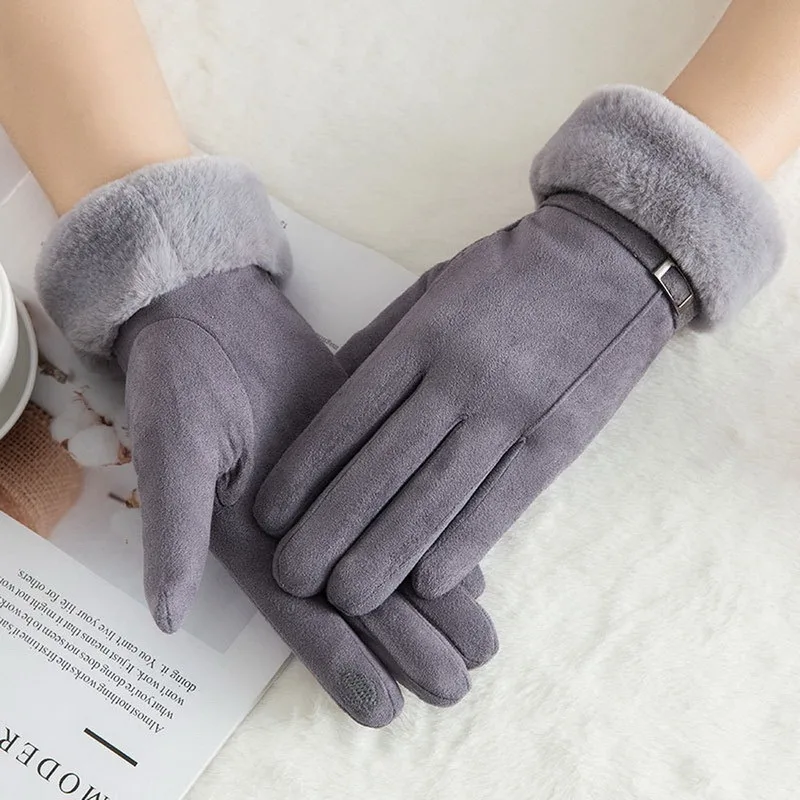 Tanio 2021 nowe modne rękawiczki damskie jesienno-zimowe śliczne futrzane ciepłe
