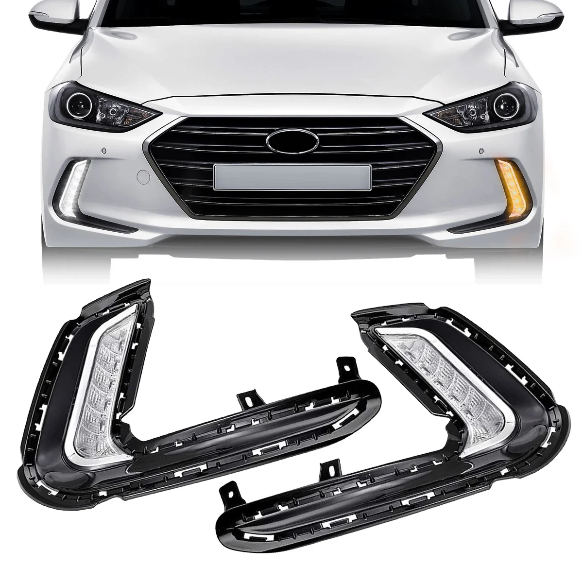 

Car Fog Lights for Hyundai Elantra 2016 2017 2018 LED DRL Lamp Front Bumper Headlights Daytime Running Turn Signal Waterproof