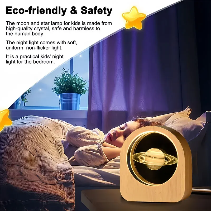 Enchanting Starry Sky Crystal Ball with Wooden Base - Solar System Galaxy Decor for Valentine's and Home Elegance