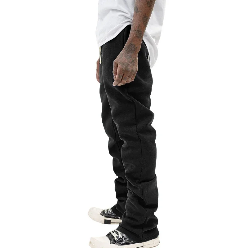 Streetwear Mens Straight Pants Casual Pleated Design Slim Fit Flare Trousers for Men Spring Summer Vintage Drawstring Pants Male
